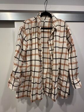 Madewell Cream Plaid Flannel Button-Down Shirt with Brown and Black Checks
